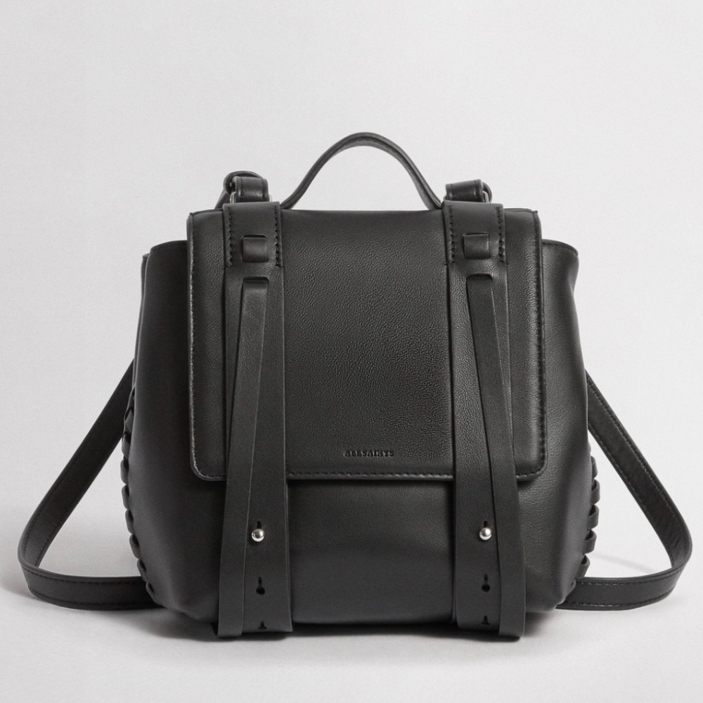 All Saints Black Leather Backpack